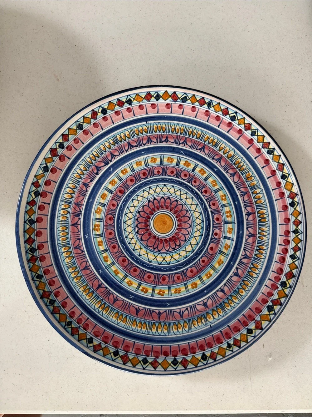 Ravello Multicolor Decorative Ceramic Serving Plate - Blue, Pink, Yellow, Orange